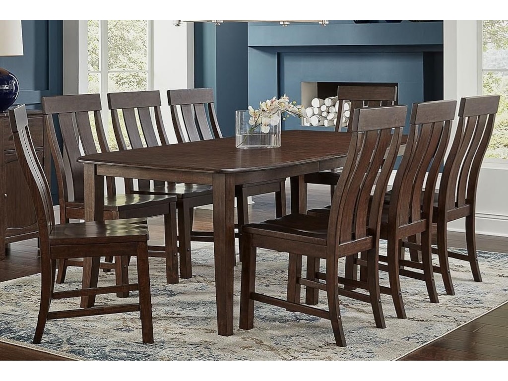 Aamerica Henderson Transitional 9 Piece Wood Leg Table And Chair Set Conlins Furniture Dining 7 Or More Piece Sets