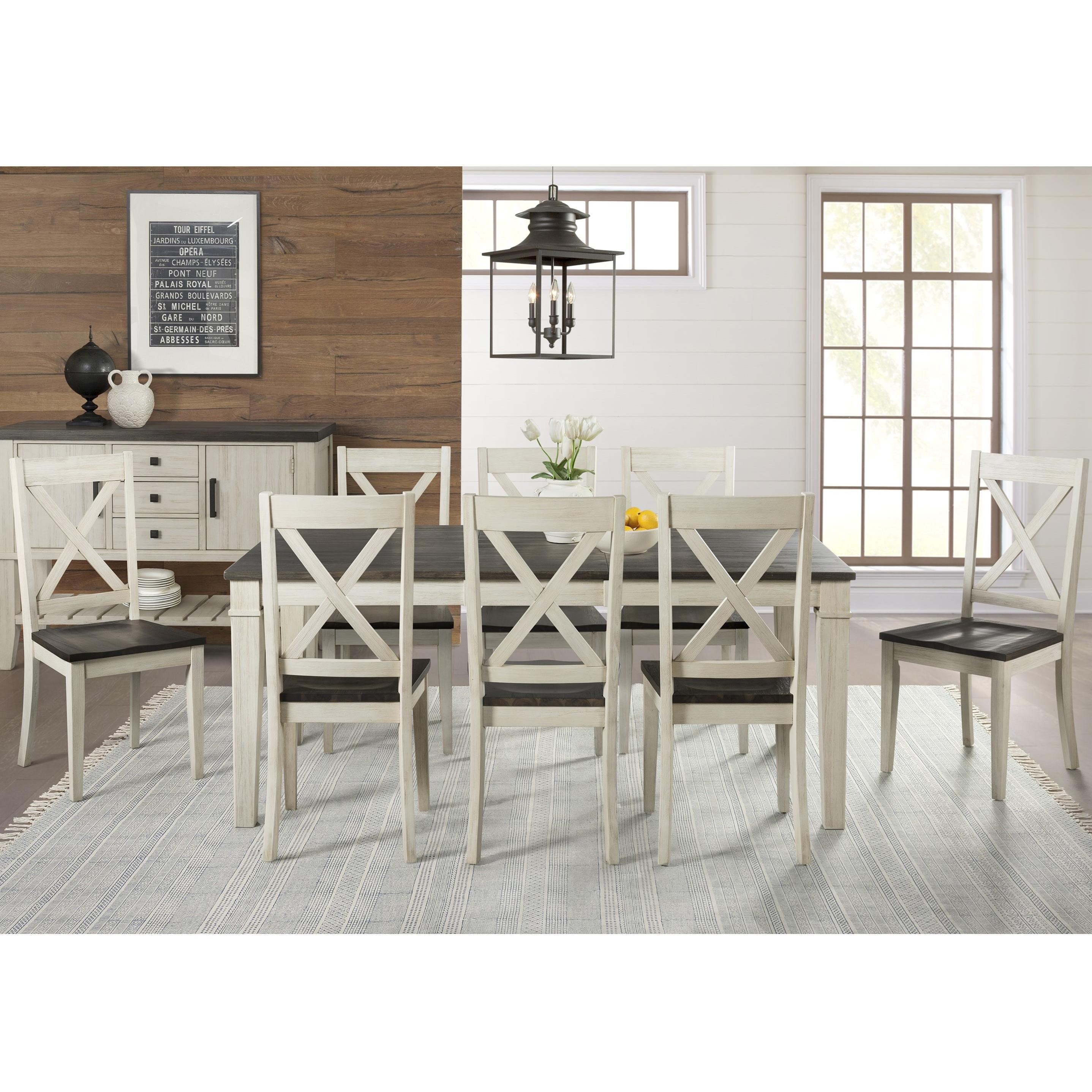 Aamerica Huron 9 Piece Transitional Table And X Back Chair Set