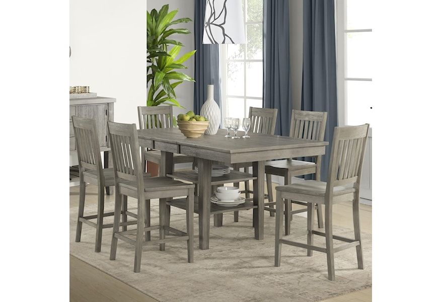 Aamerica Huron 7 Piece Transitional Counter Height Table And Slat Back Chair Set Zak S Home Pub Table And Stool Sets