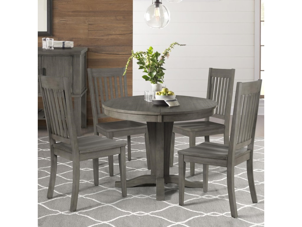 Aamerica Huron 5 Piece Pedestal Table And Slat Back Chair Set Aamerica Hurontransitional Table And Chair Set