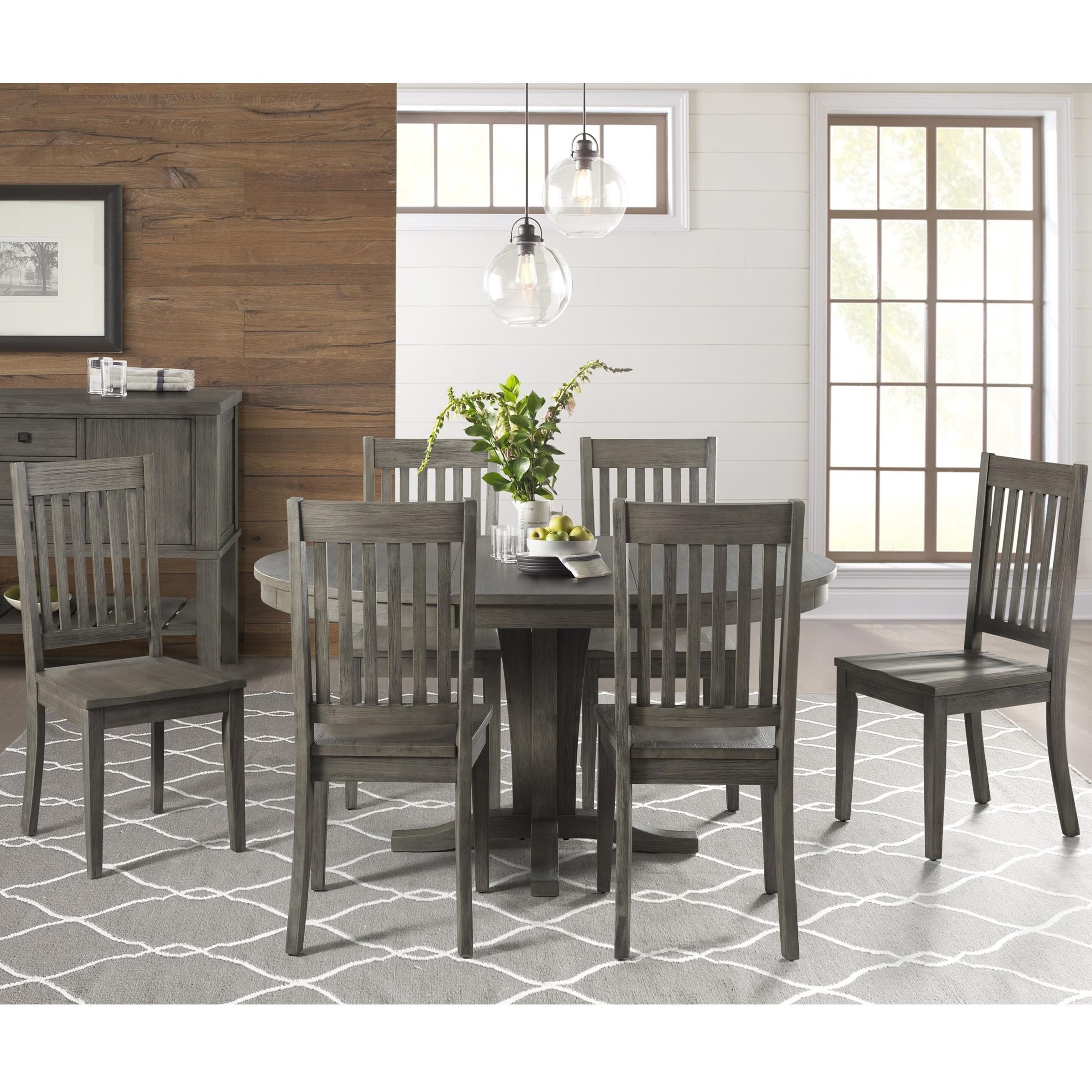 Aamerica Huron 7 Piece Transitional Pedestal Table And Slat Back