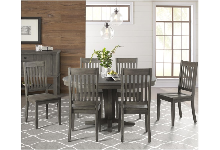 Aamerica Huron 7 Piece Transitional Pedestal Table And Slat Back