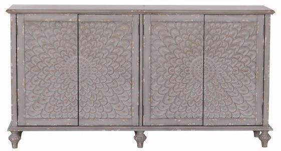 Sideboards And Buffets 4 Door Gray Carved Console By Pulaski Accentrics Home At Great American Home Store
