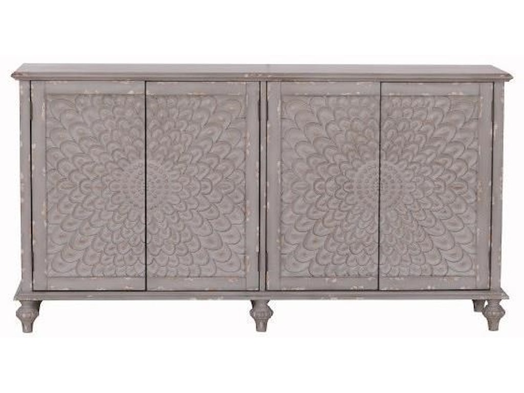 Sideboards And Buffets 4 Door Gray Carved Console By Pulaski Accentrics Home At Great American Home Store