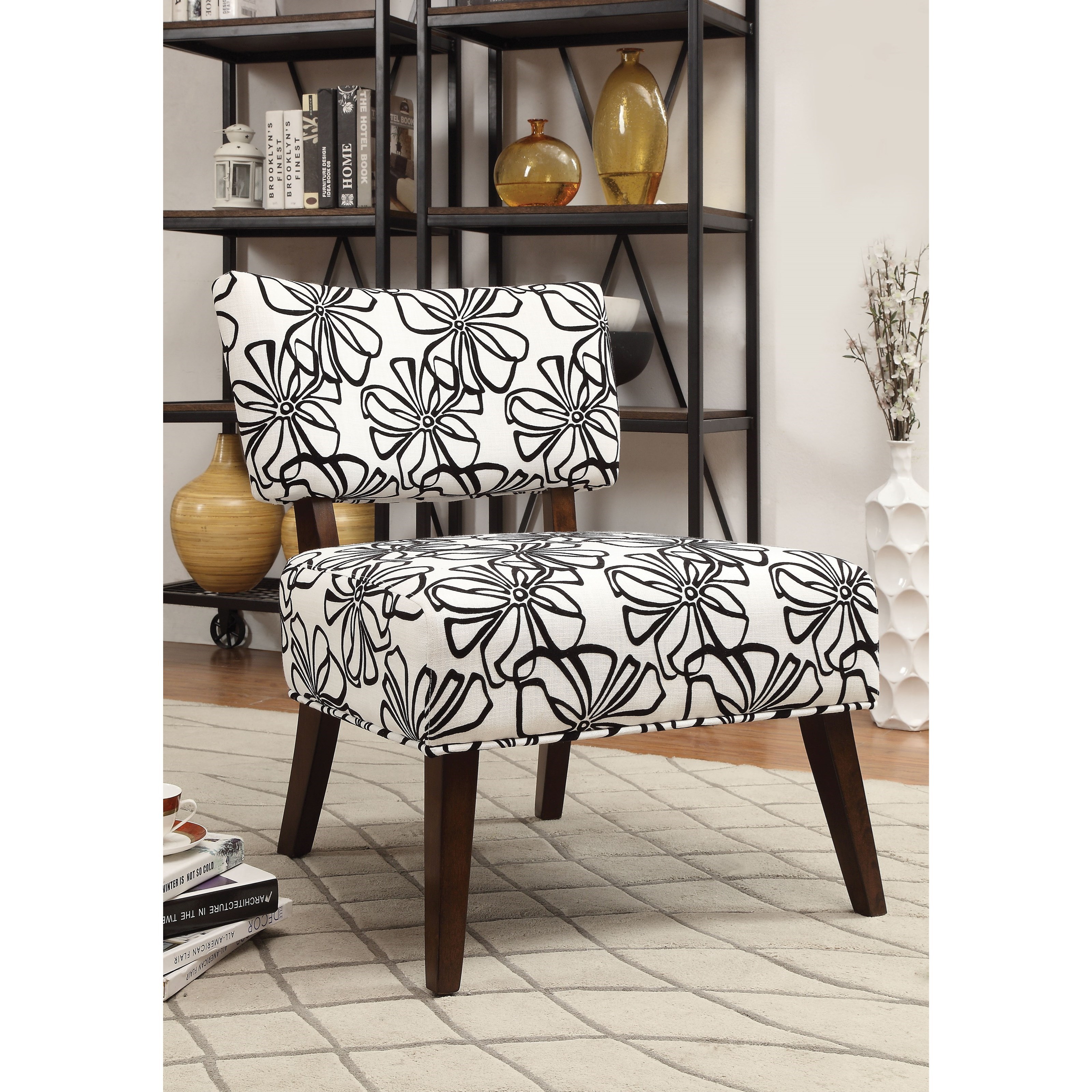 black and white floral accent chair