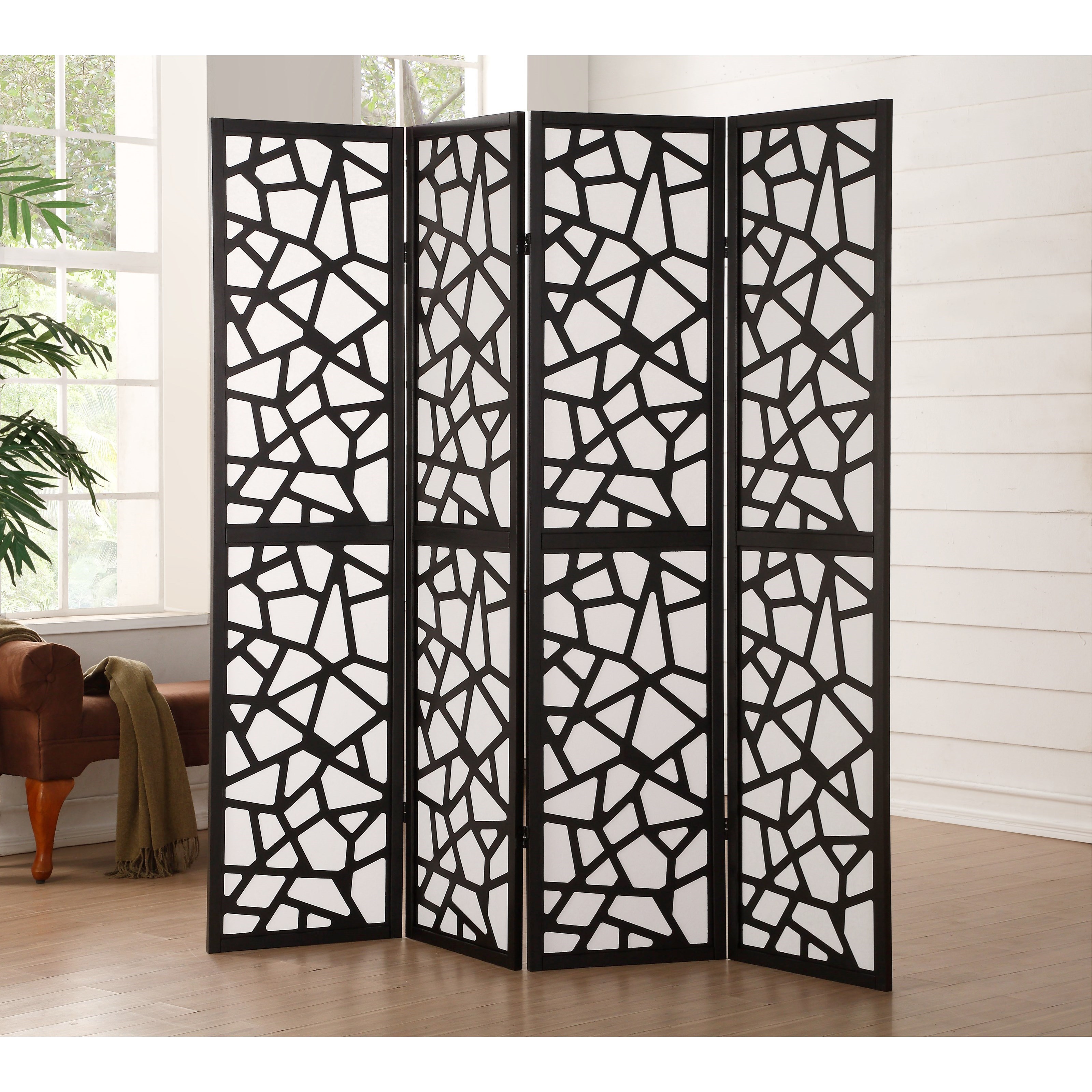 Acme Furniture Aerona Black Finish Geometric 4 Panel Room Divider Dream Home Interiors Room Dividers Floor Screens