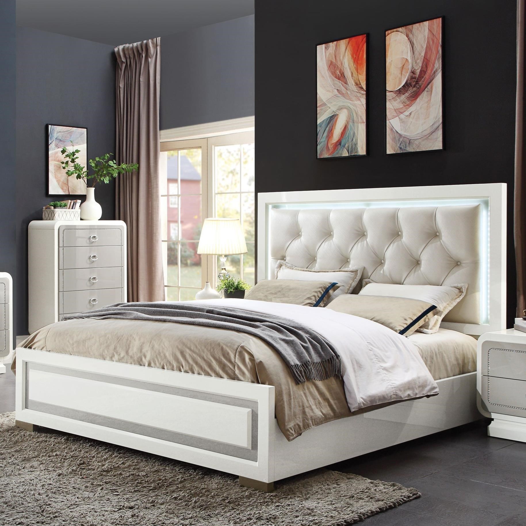 Acme Furniture Allendale 20197ek Modern King Size Bed With Button