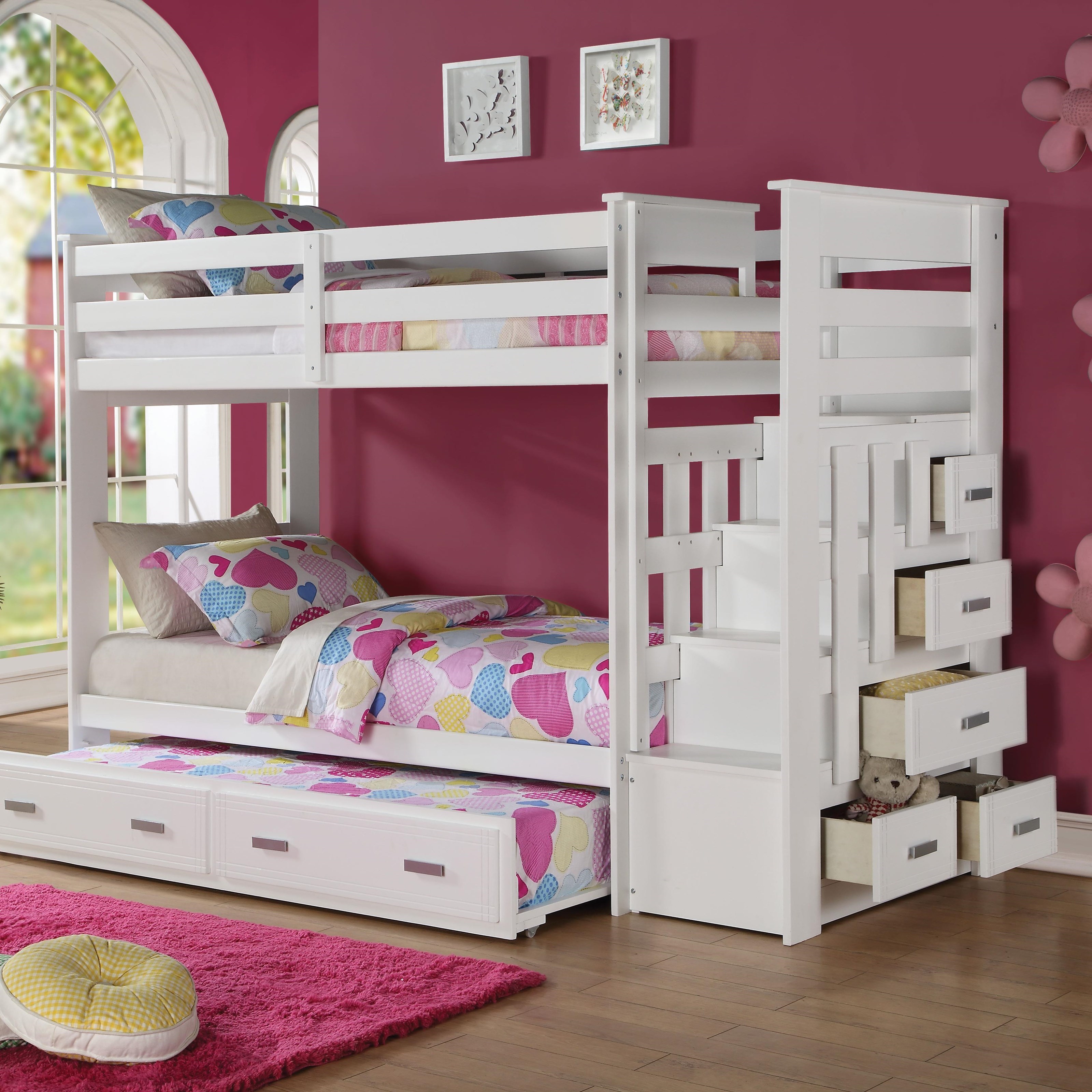 triple sleeper bunk bed with storage drawers