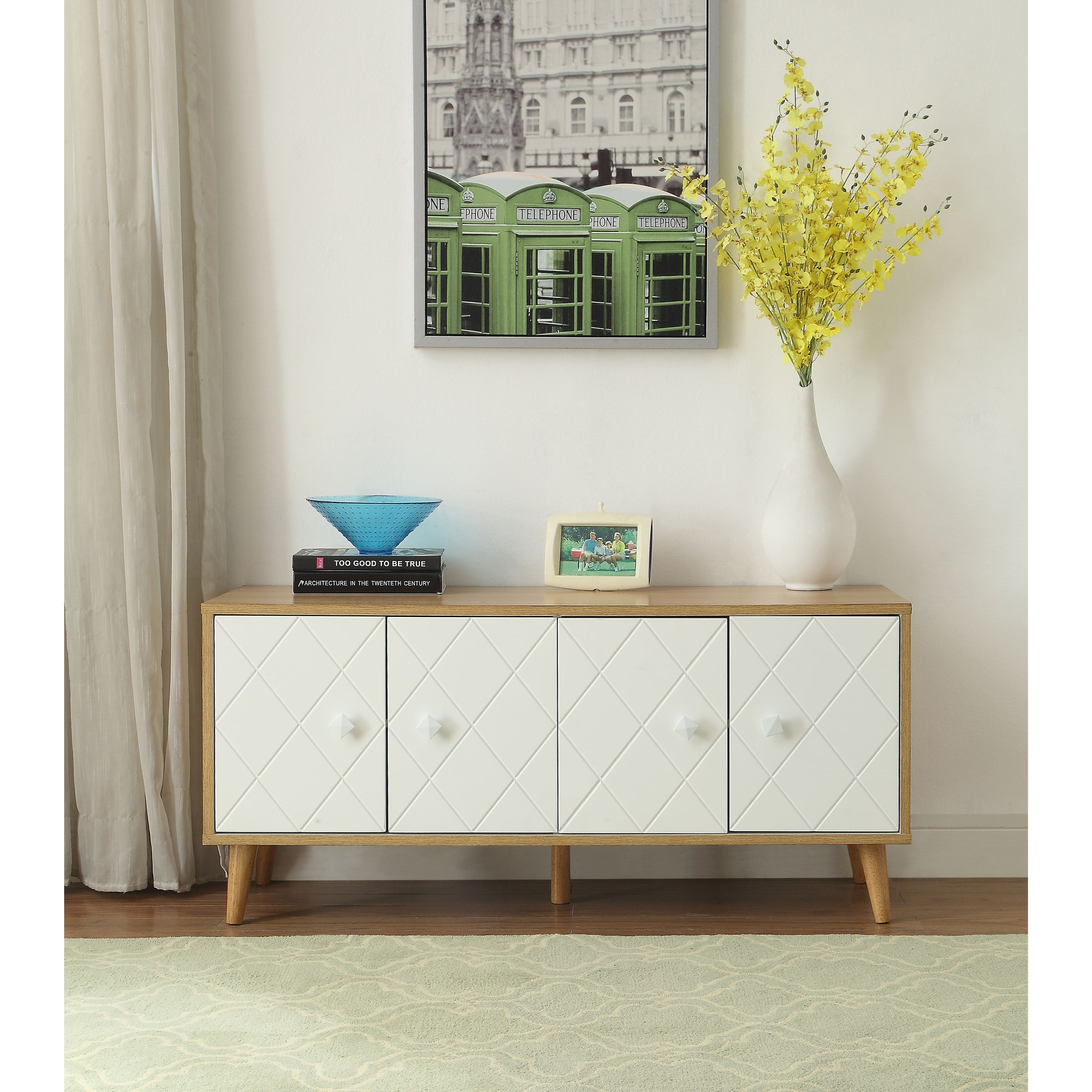 Acme Furniture Anita Mid Century Modern Console Table With White Doors Rooms For Less Sofa Tables Consoles