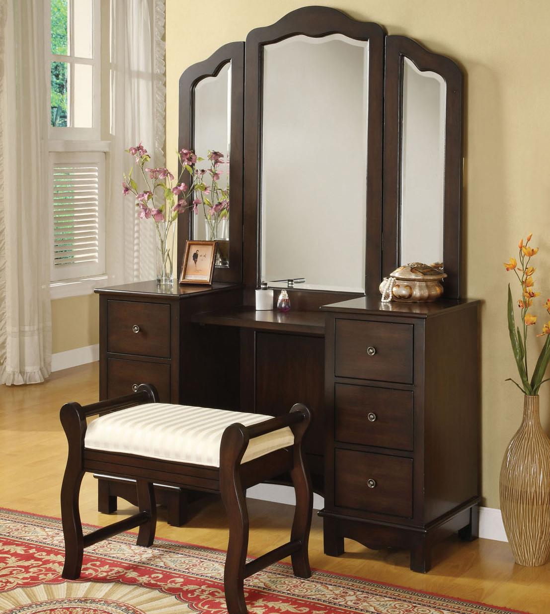 Acme Furniture Annapolis Vanity Set With Upholstered Stool