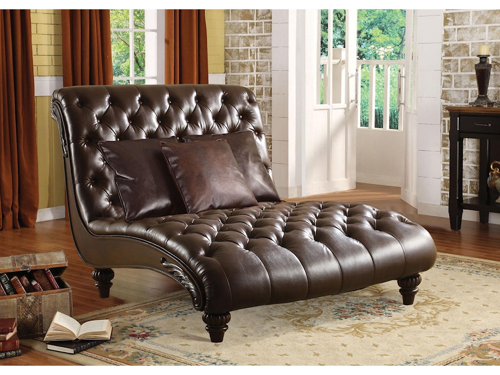 Acme Furniture Anondale 15035 Traditional Tufted Chaise Lounge W 3
