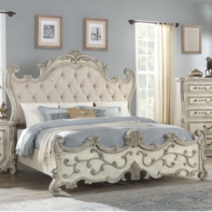 Acme Furniture Braylee Traditional Antique White King Bed With Tufted Headboard And Carved Wood Detail A1 Furniture Mattress Upholstered Beds Rubberwood steel velvet veneer viscose wood wood composite wood veneer twin twin xl full/queen king california king bookcase beds canopy beds daybeds four. acme