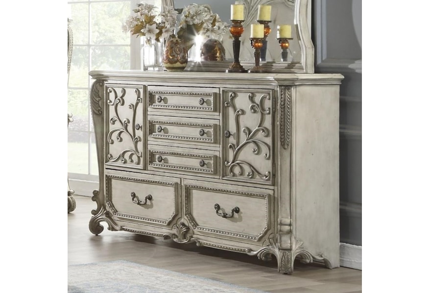 Acme Furniture Braylee 27185 Traditional Antique White Dresser With 2 Doors Corner Dressers Traditional Antique White Dresser