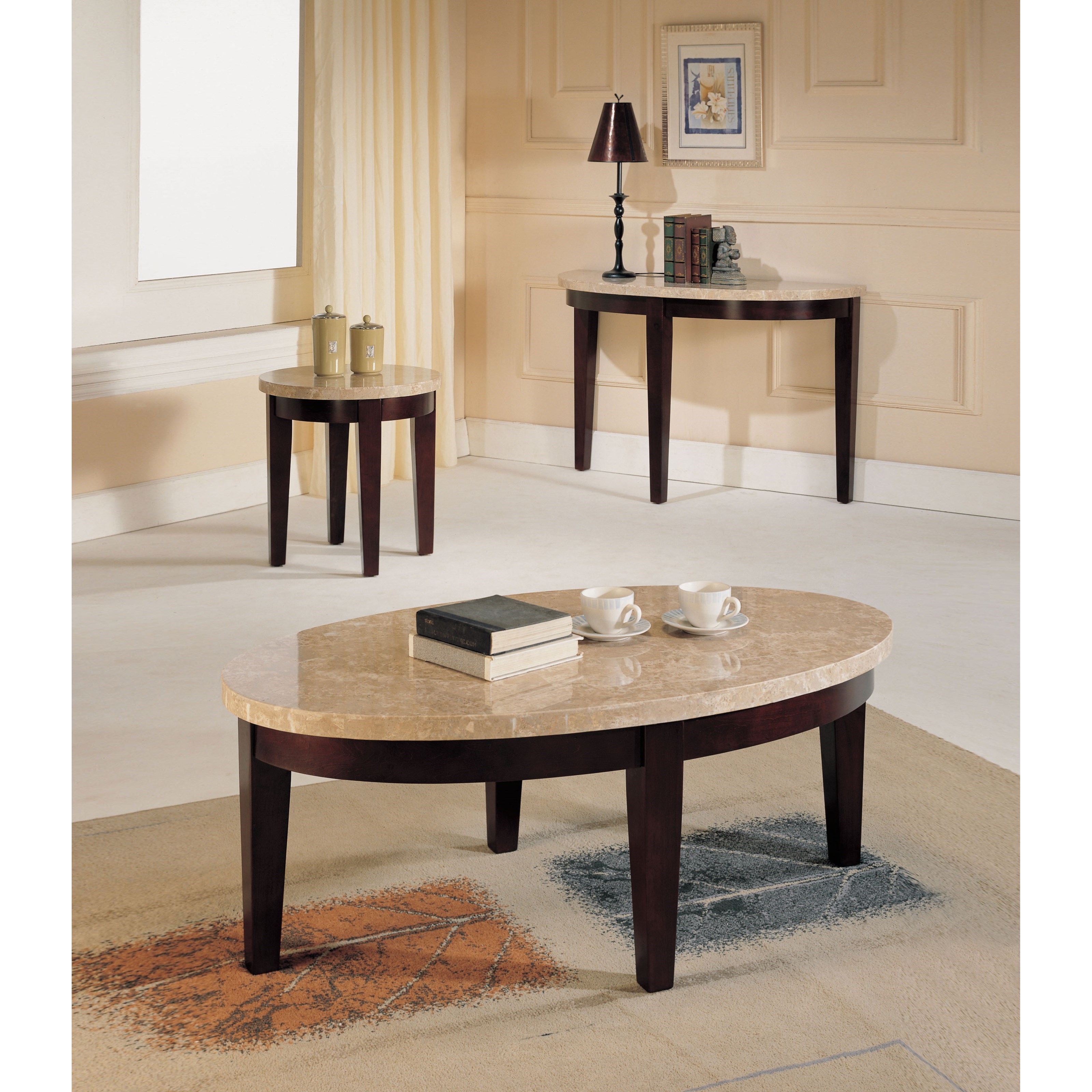 Acme Furniture Britney Transitional Oval White Marble Top Coffee