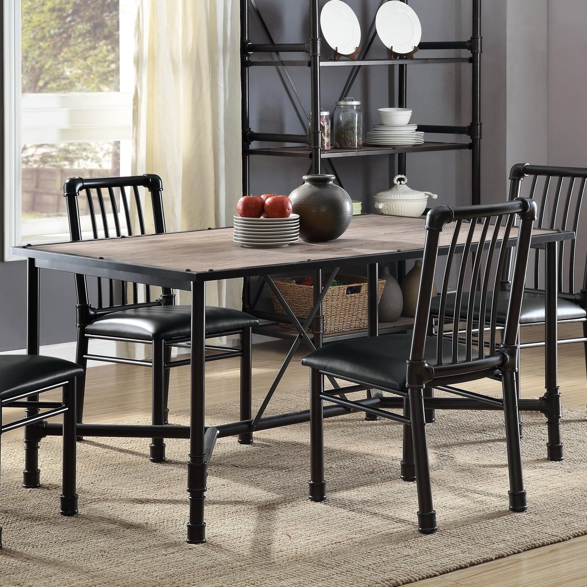 Acme Furniture Caitlin Industrial Metal Dining Table With Wood Top Rooms For Less Dining Tables