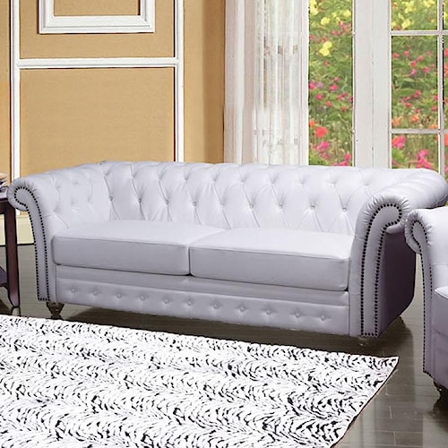 acme furniture camden traditional tufted sofa with rolled back and