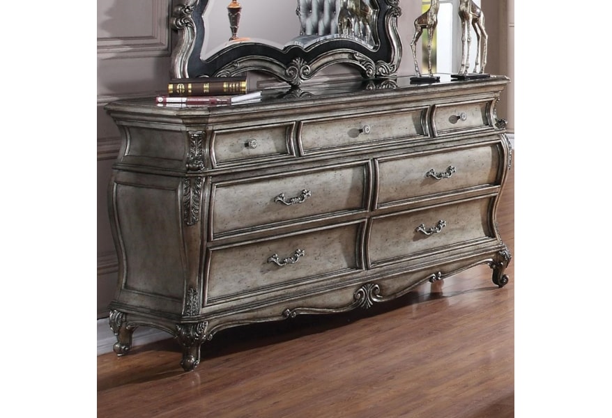Acme Furniture Chantelle 7 Drawer Dresser With Granite Top Rooms For Less Dressers