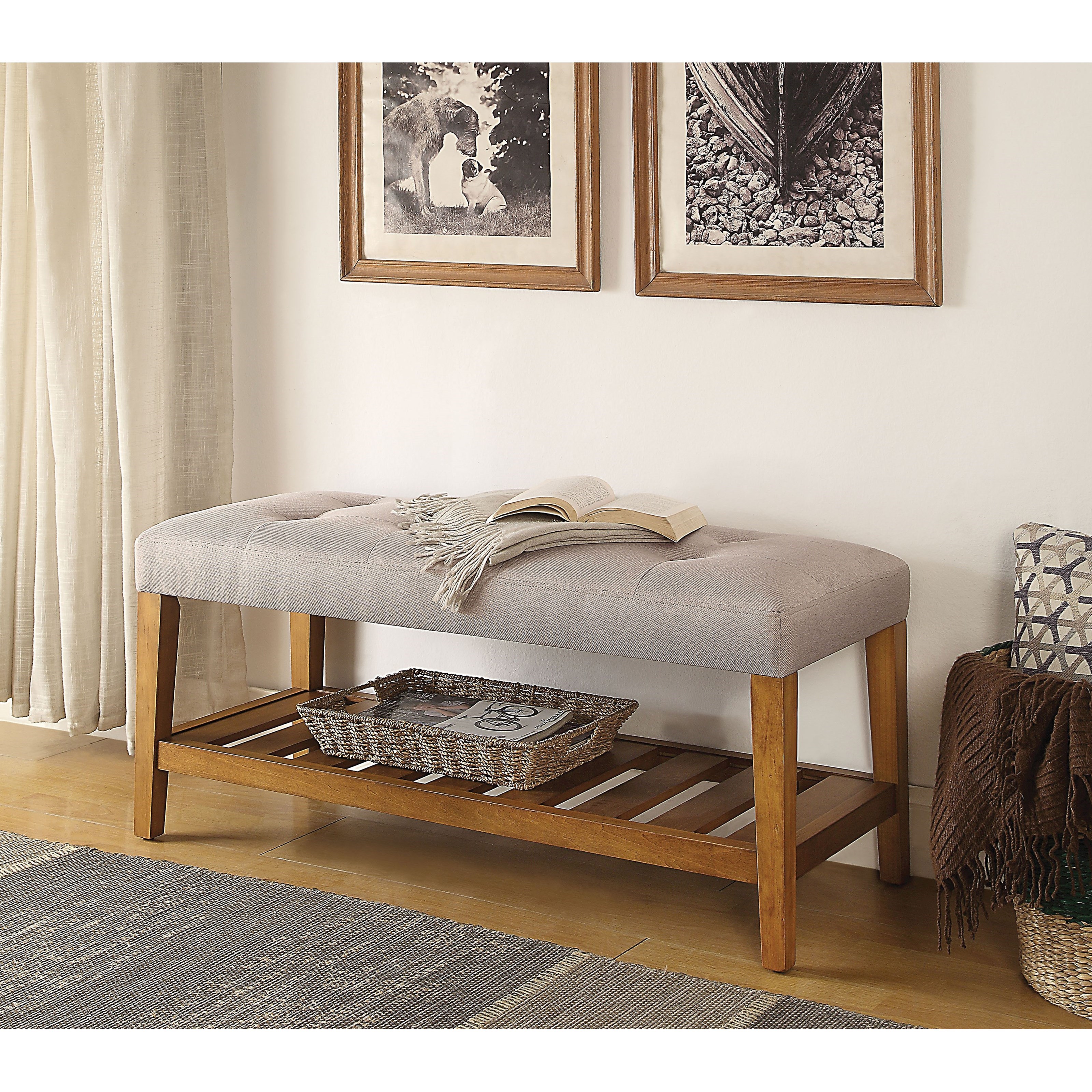 Acme Furniture Charla 96680 Upholstered Bench With Shelf Del Sol Furniture Upholstered Benches