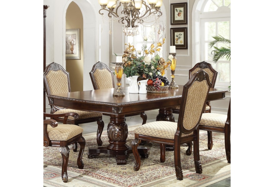 Acme Furniture Chateau De Ville Rectangle Double Pedestal Dining Table With Leaves Rooms For Less Dining Tables