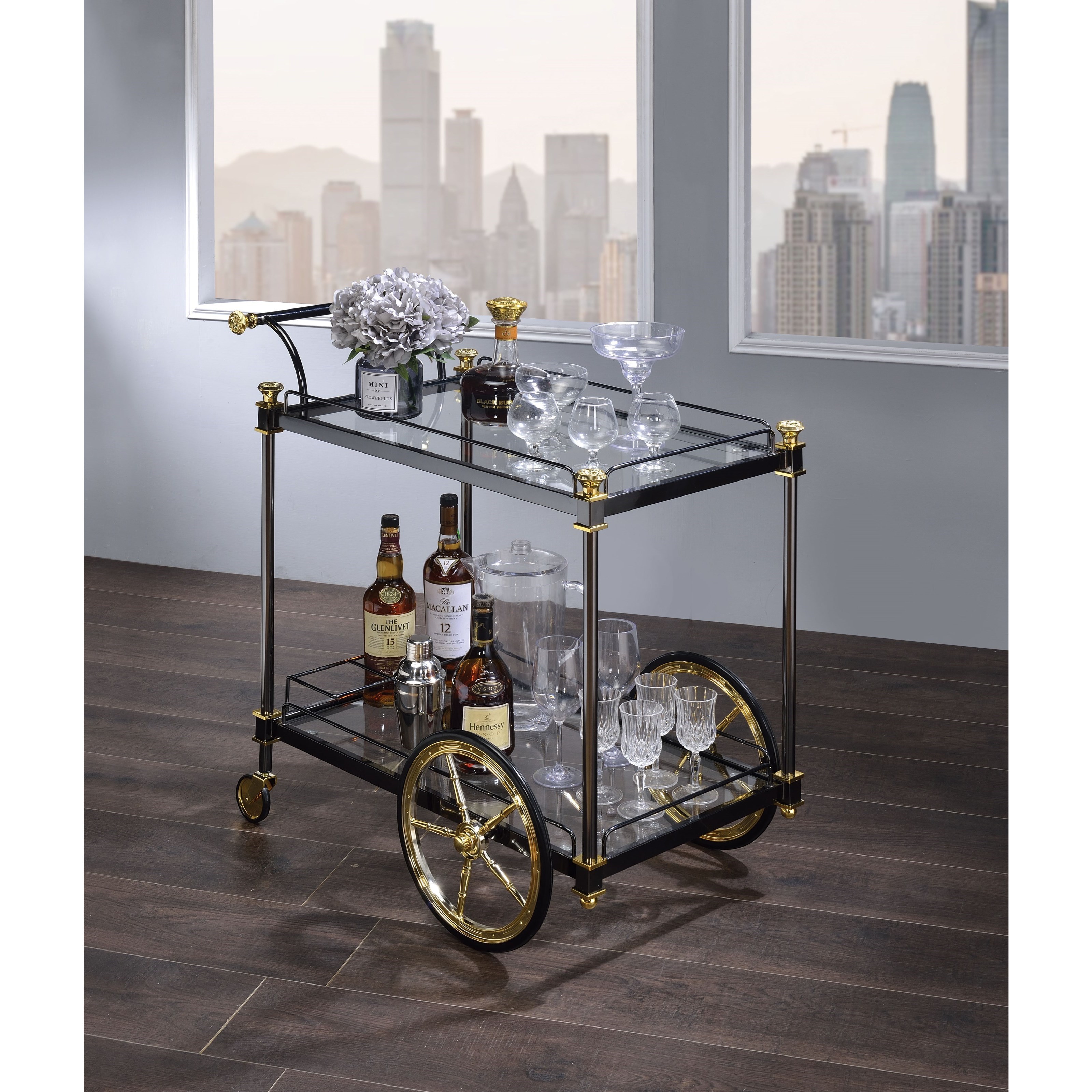 Acme Furniture Cyrus 98370 Metal And Glass Bar Serving Cart