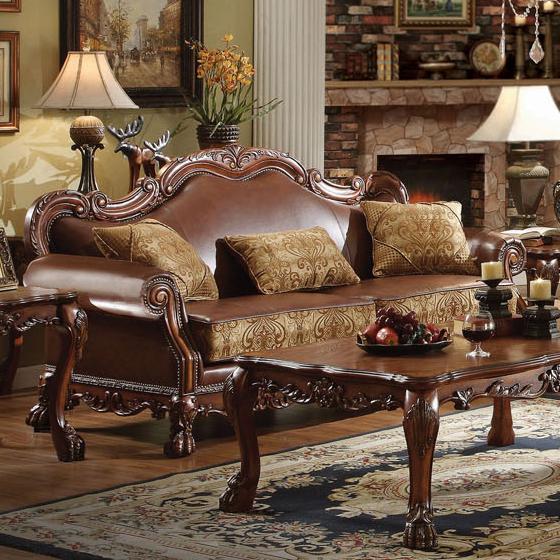 Acme Furniture Dresden Traditional European Sofa With Two Tone Faux Leather Upholstery And 3 Pillows Rooms For Less Sofas