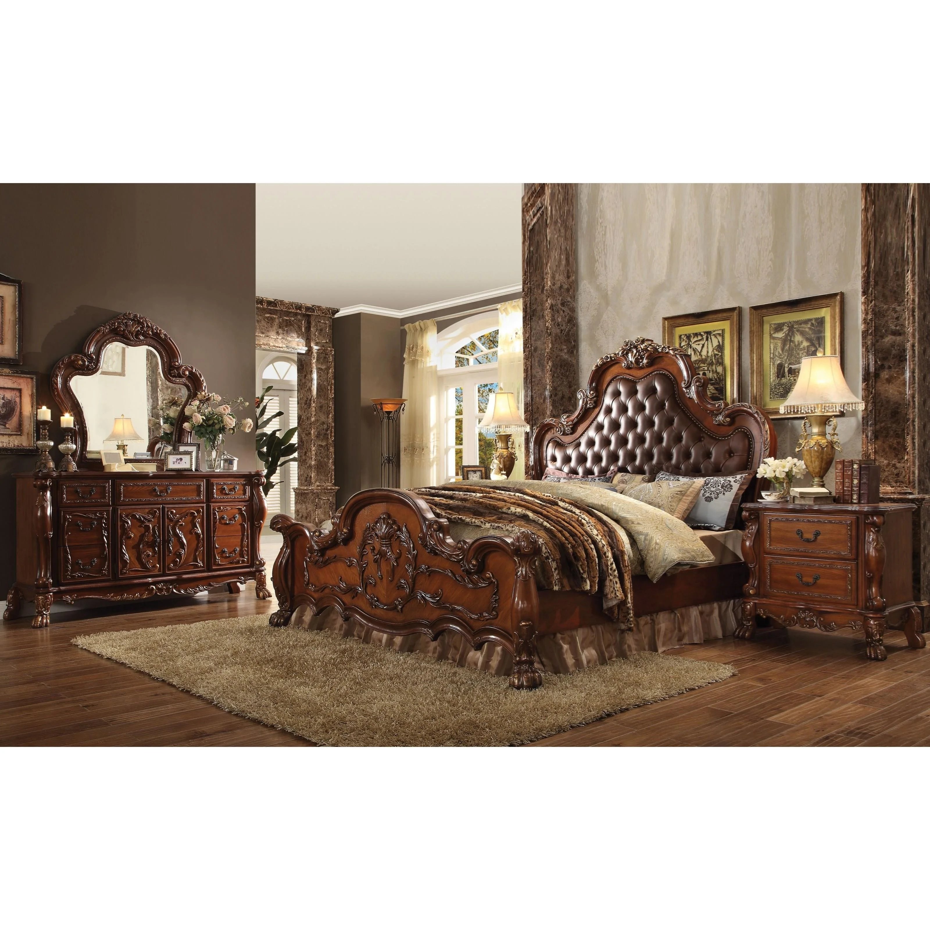 Acme Furniture Dresden II 23134CK Traditional European Style California  King Upholstered Bed with Faux Leather Headboard | Del Sol Furniture |  Upholstered Beds, image size:3200x3200