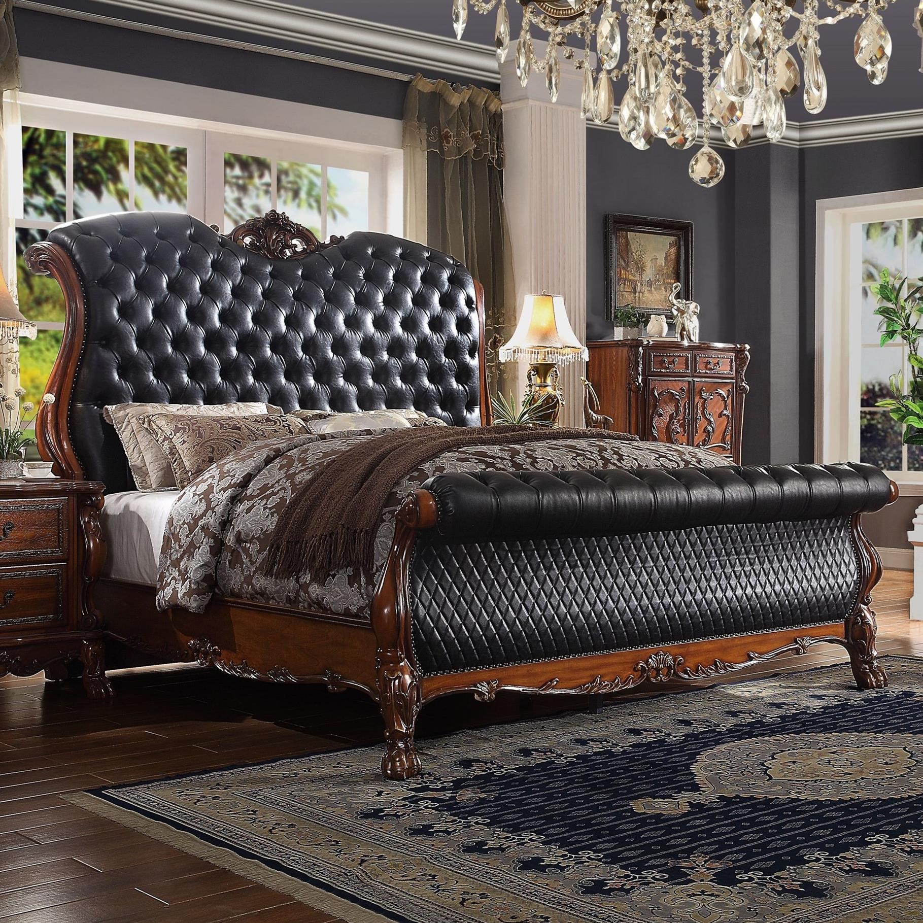 Acme Furniture Dresden Traditional California King Bed With Tufted Upholstered Sleigh Headboard And Footboard A1 Furniture Mattress Upholstered Beds