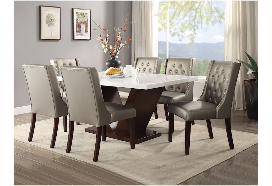Acme Furniture Forbes 72120 6x70243 7 Piece Marble Top Dining Table Set Del Sol Furniture Dining 7 Or More Piece Sets