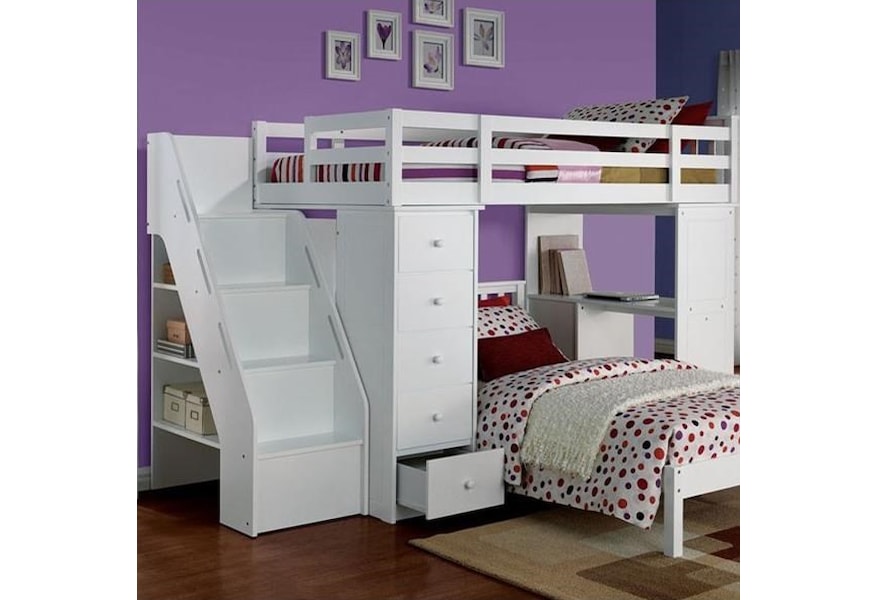 Acme Furniture Freya 37145 Kit Loft Bed And Bookcase Ladder Corner Furniture Loft Beds