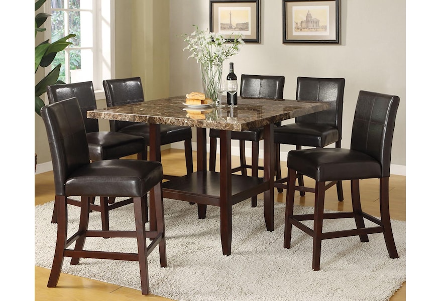 Idris 7 Piece Counter Height Dining Set With Square Pedestal Table By Acme Furniture At Dream Home Interiors