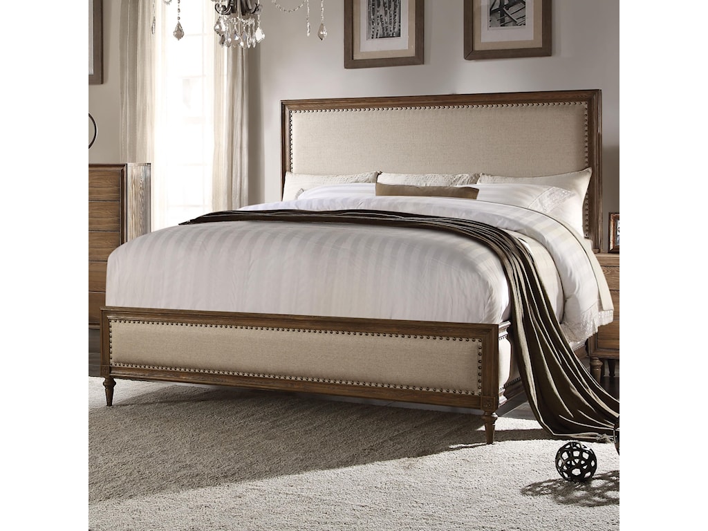 Inverness Parker Vintage Queen Platform Bed With Beige Upholstery And Nailhead Trim By Acme Furniture At Dream Home Furniture