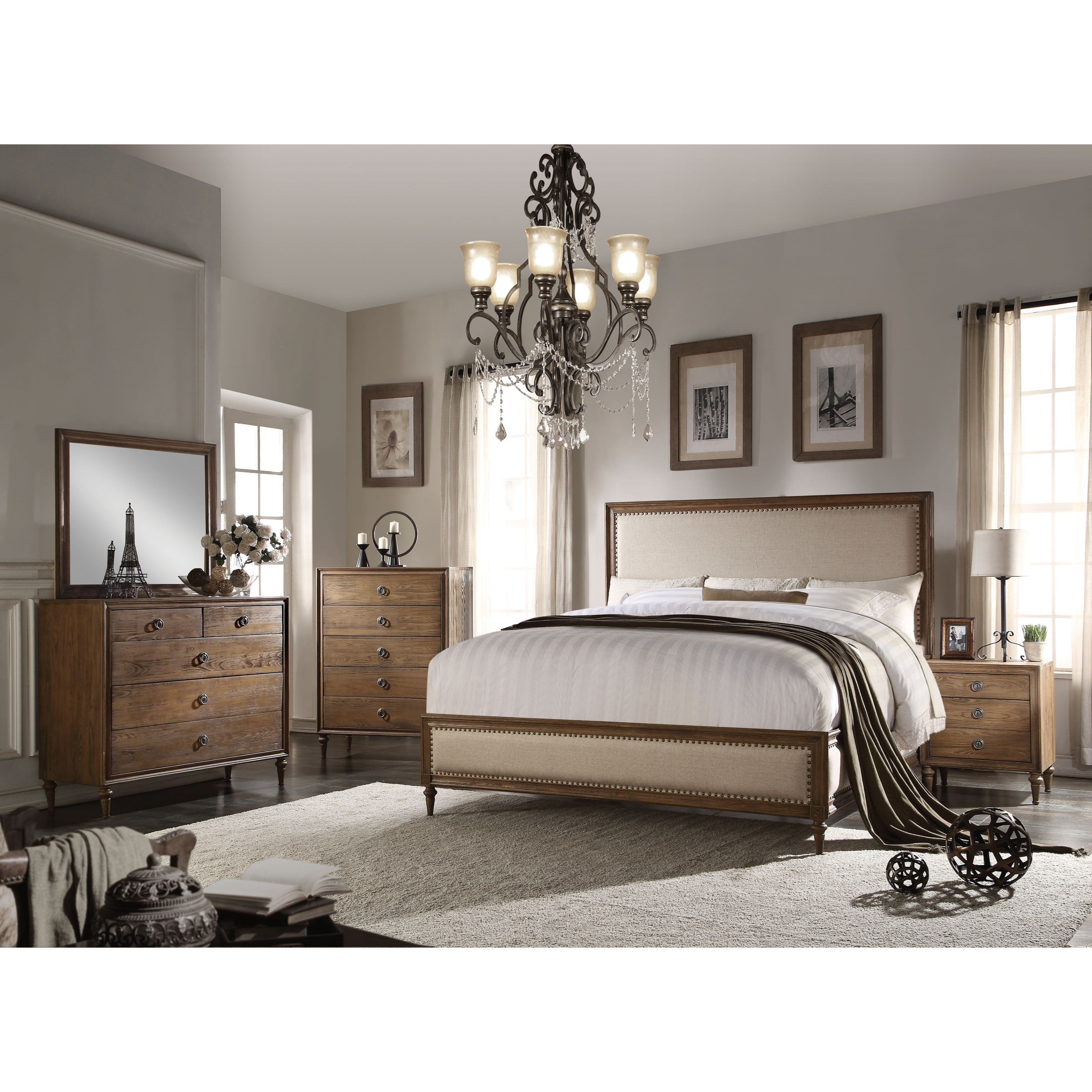Acme Furniture Inverness Parker Vintage Queen Platform Bed With Beige Upholstery And Nailhead Trim A1 Furniture Mattress Platform Beds Low Profile Beds