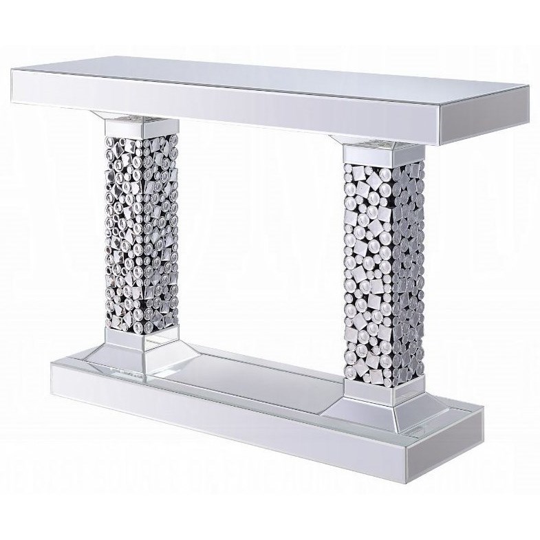 Acme Furniture Kachina 90446 Contemporary Console Table With Tempered Mirrored Top Corner Furniture Sofa Tables Consoles To see how this console table is put together, please watch our video on the matching farmhouse coffee table. corner furniture sofa tables consoles