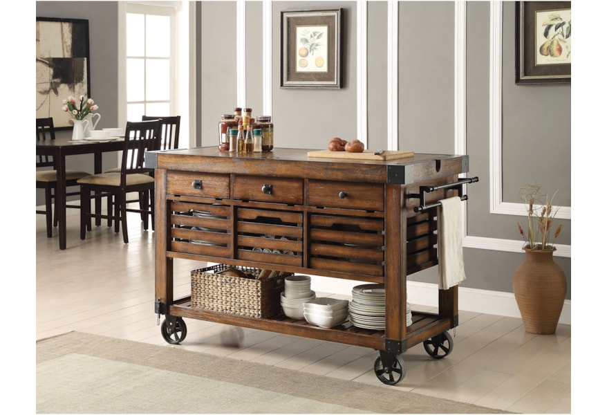 Acme Furniture Kaif 98184 Industrial Kitchen Cart With Casters Corner Furniture Kitchen Islands