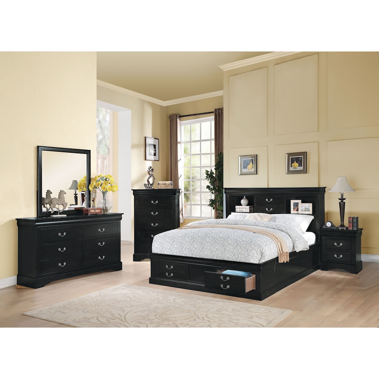 Acme Furniture 23730Q Louis Philippe Queen Bed Black  Black bedding,  Headboards for beds, Eastern king bed