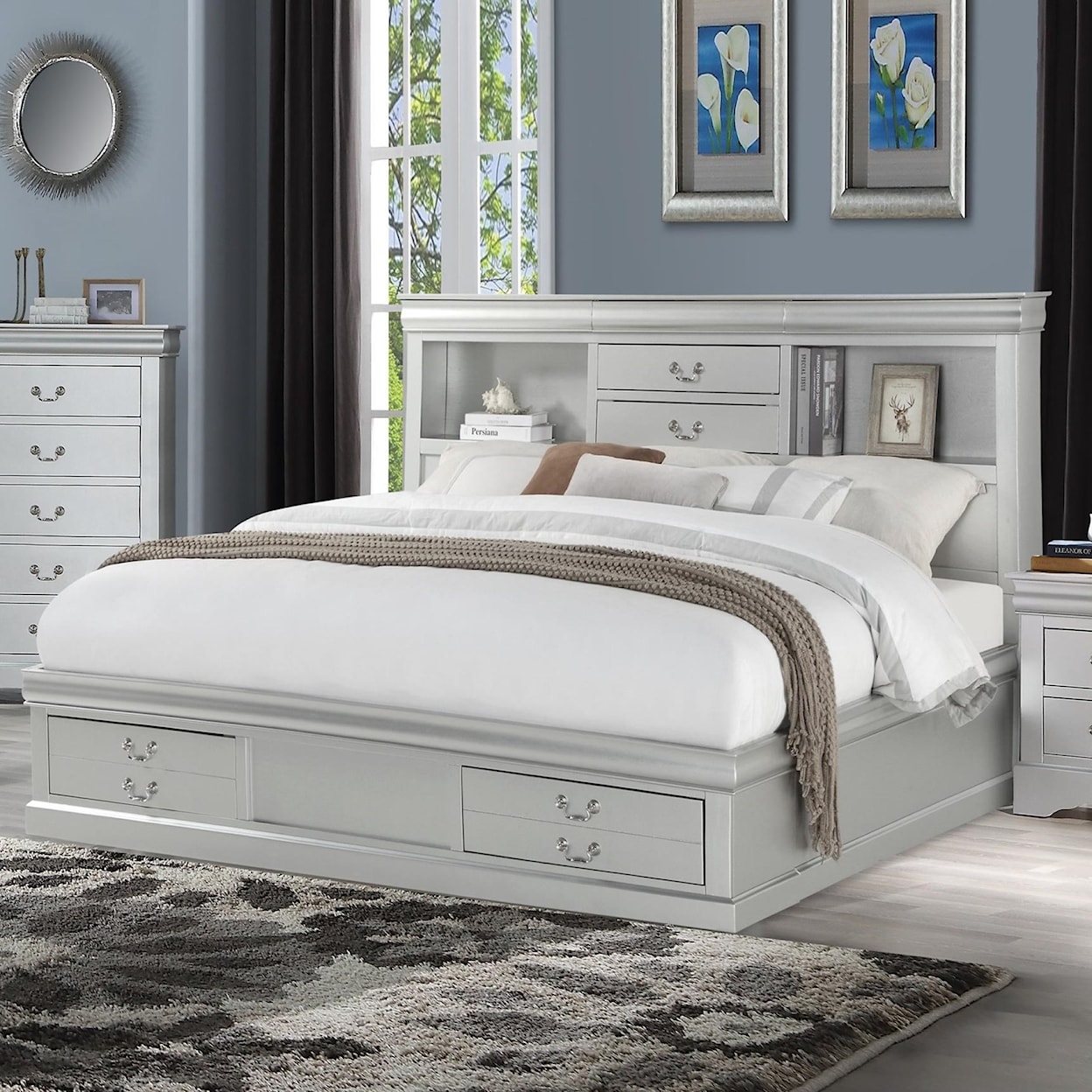 The Louis Philippe Queen Bed & 1 Nightstand & Dresser & Mirror