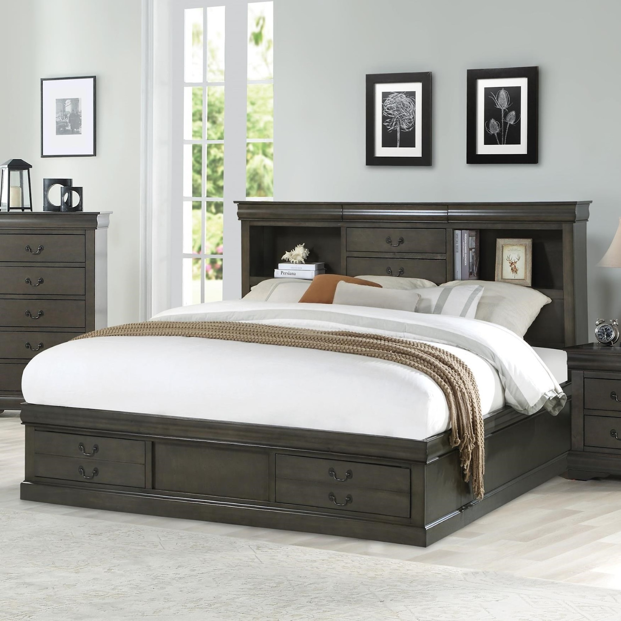 Acme Furniture Louis Philippe III 24920Q Queen Captain's Bed with Headboard  and Footboard Storage, Del Sol Furniture