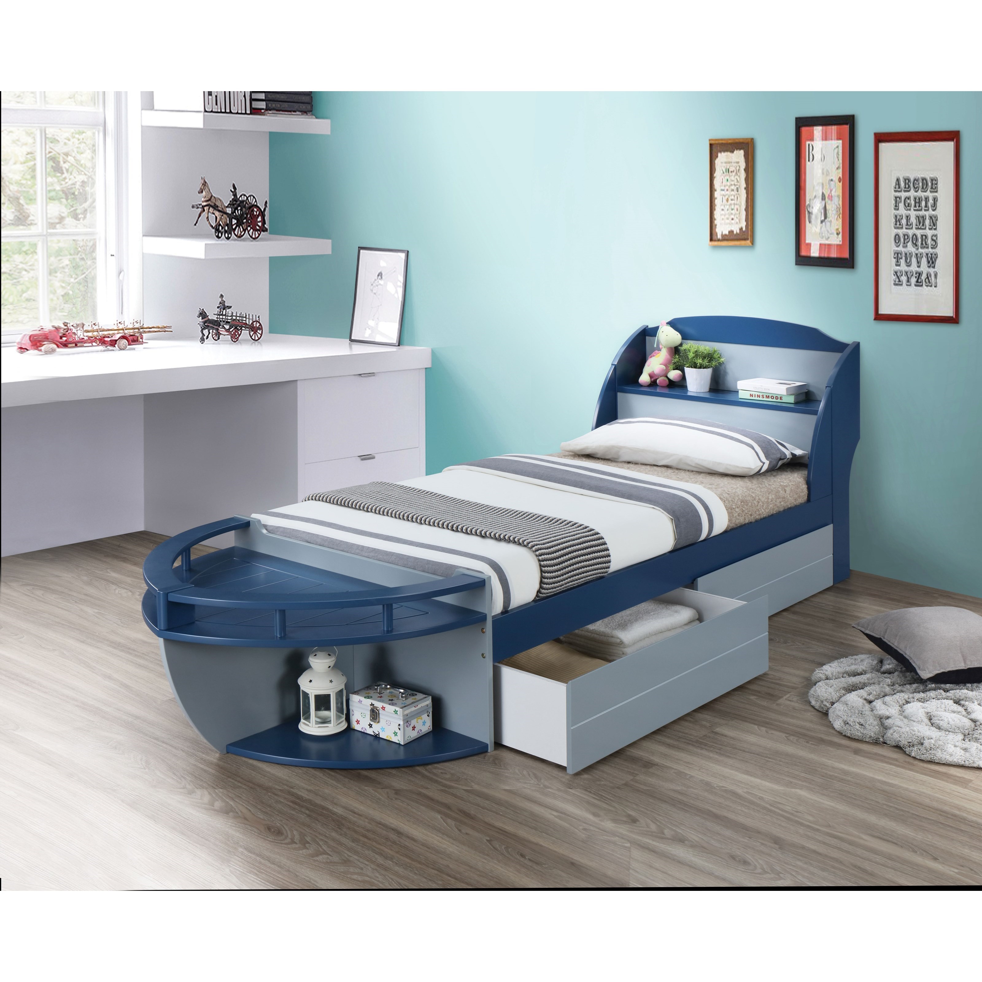 Acme Furniture Neptune Ii Twin Ship Bed With Headboard Shelf Storage Dream Home Interiors Platform Beds Low Profile Beds