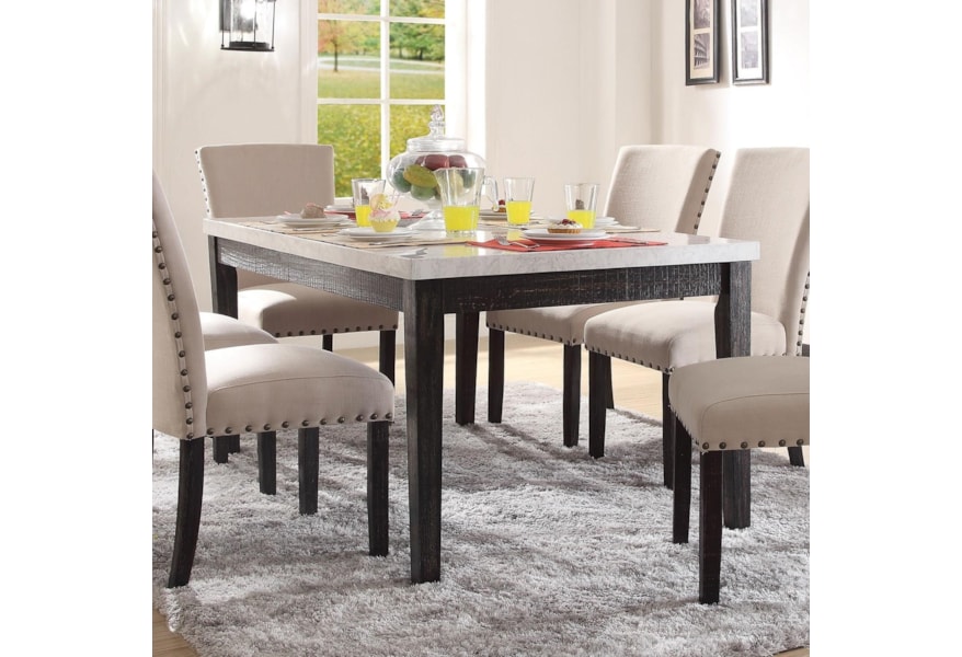Acme Furniture Nolan 72850 Rectangular Dining Table With White Marble Top Corner Furniture Dining Tables