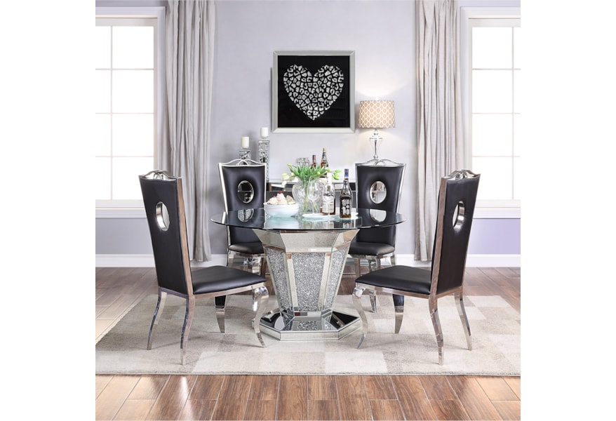 Acme Furniture Noralie Glam Glass Top Dining Table With Faux Diamond Inlay A1 Furniture Mattress Dining Tables