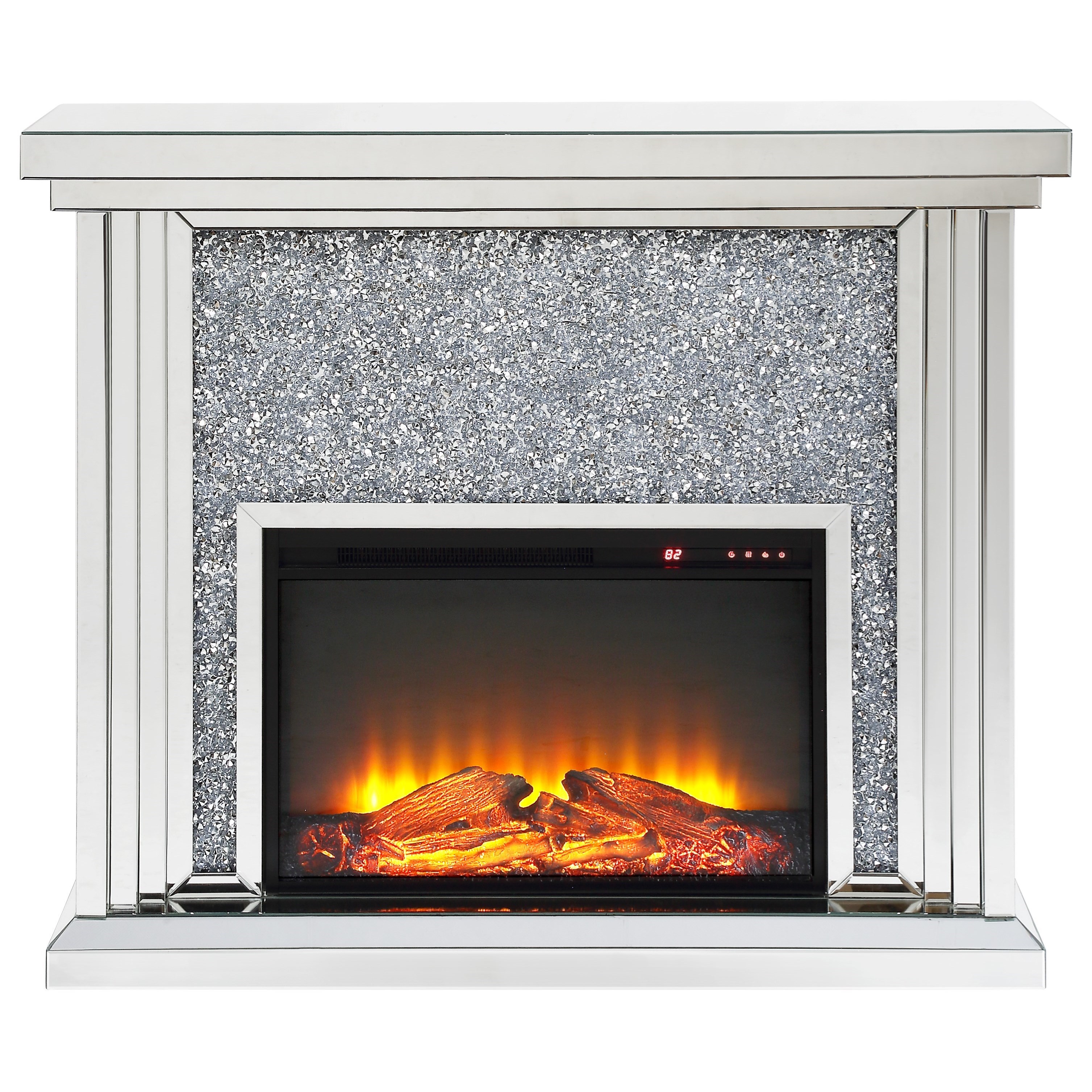 Acme Furniture Noralie Glam Mirrored Fireplace With Faux Crystal