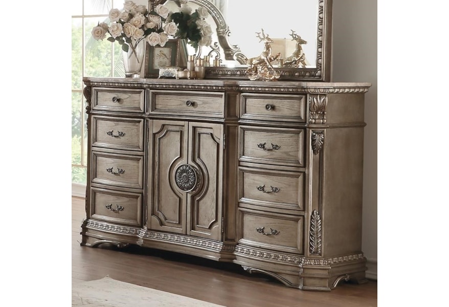 Acme Furniture Northville 26937 Traditional 2 Door Dresser With Marble Top Nassau Furniture And Mattress Dressers