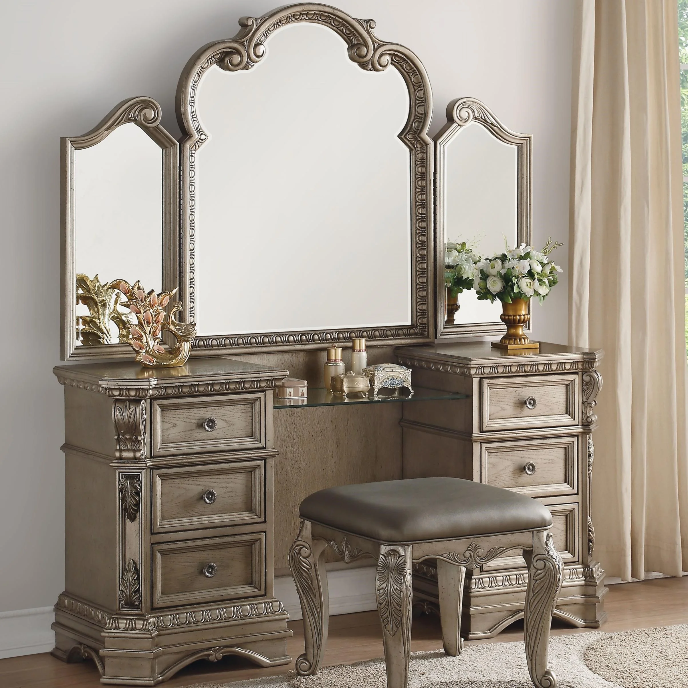 Acme Furniture Northville 26940+26942MR Vanity Desk and Mirror Set, A1  Furniture & Mattress