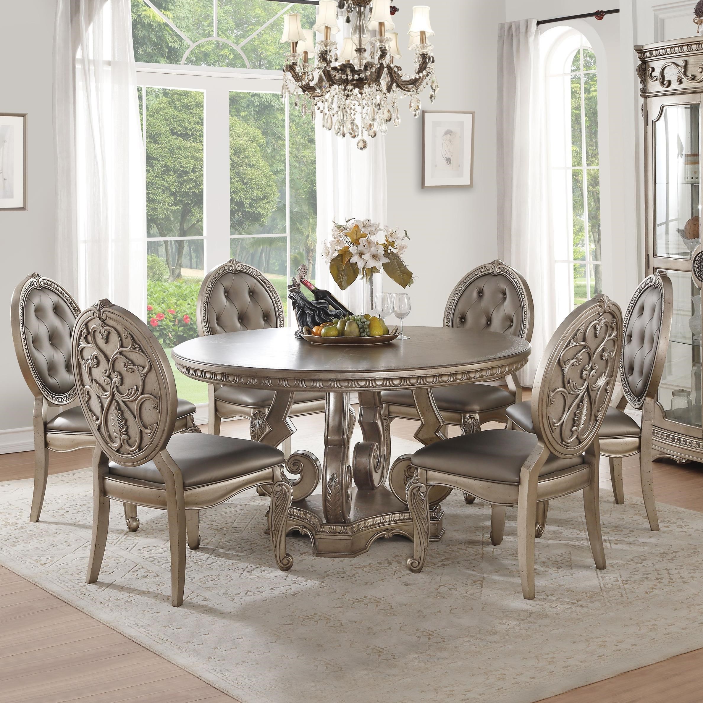 Acme Furniture Northville 66915 6x66922 7 Piece Traditional Dining Set With Round Table Corner Furniture Dining 7 Or More Piece Sets