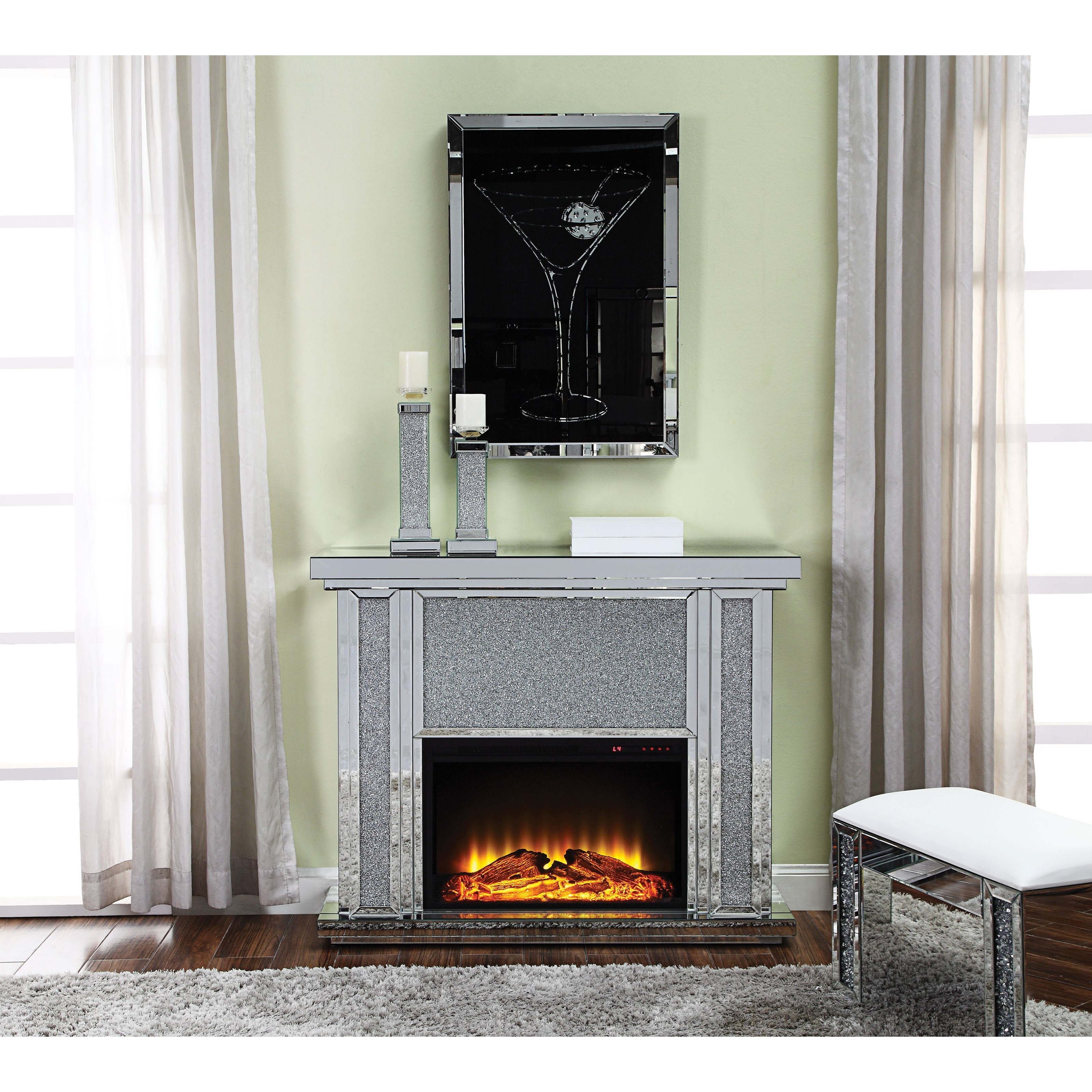 Acme Furniture Nowles 90457 Glam Fireplace Nassau Furniture And