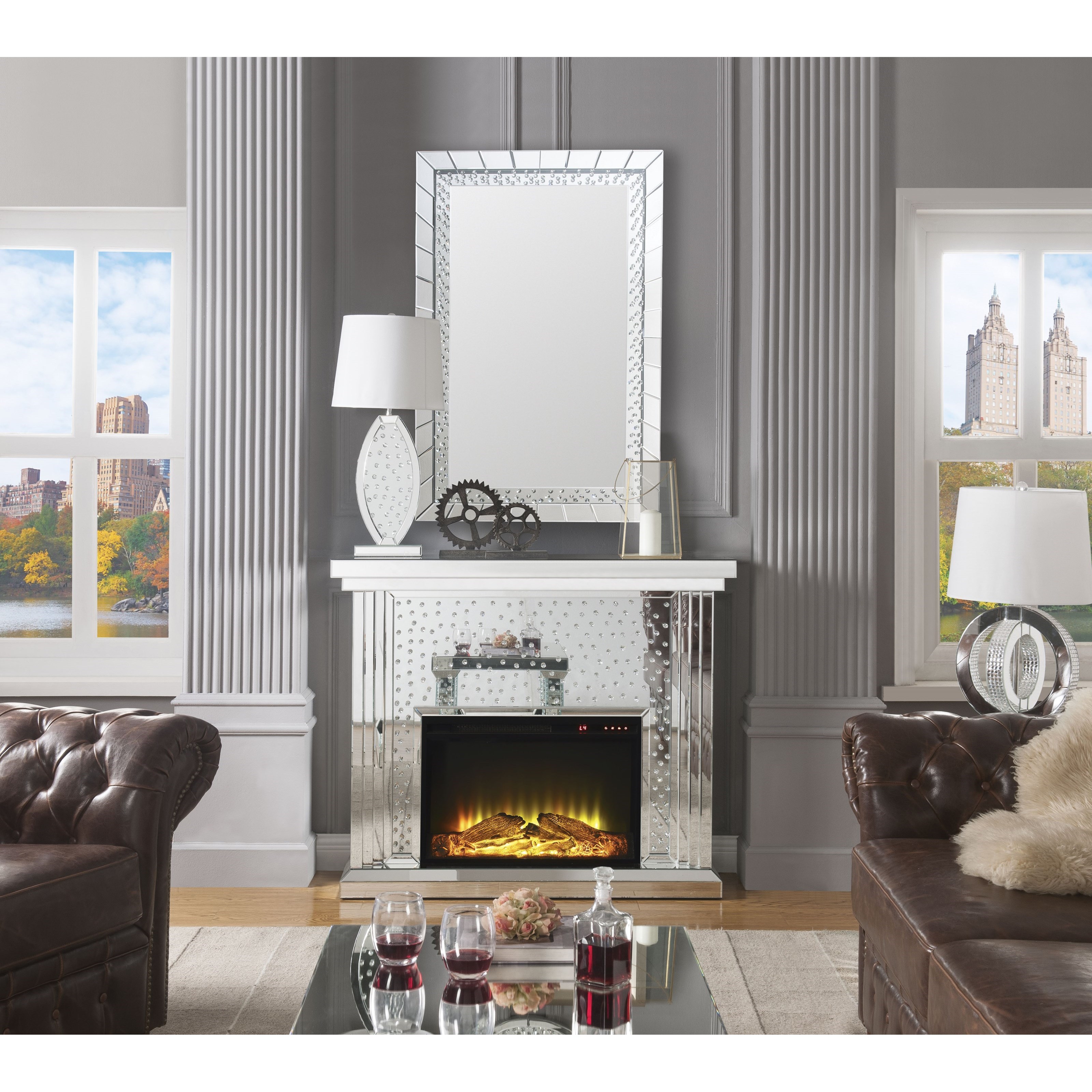 Acme Furniture Nysa 90204 Glam Led Electric Fireplace With Faux