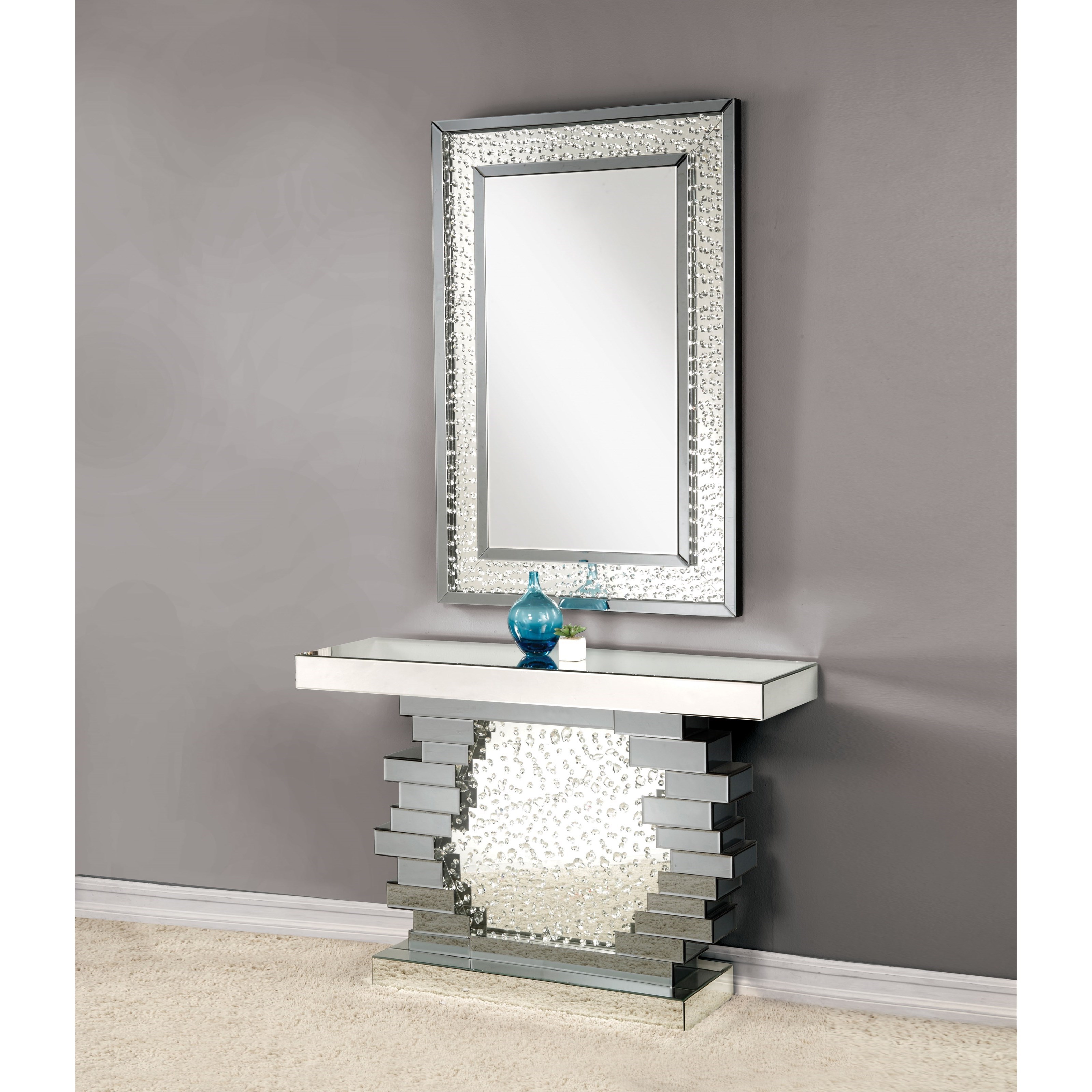 Acme Furniture Nysa 97387 Glam Wall Mirror With Faux Crystal Inlay Del Sol Furniture Wall Mirrors