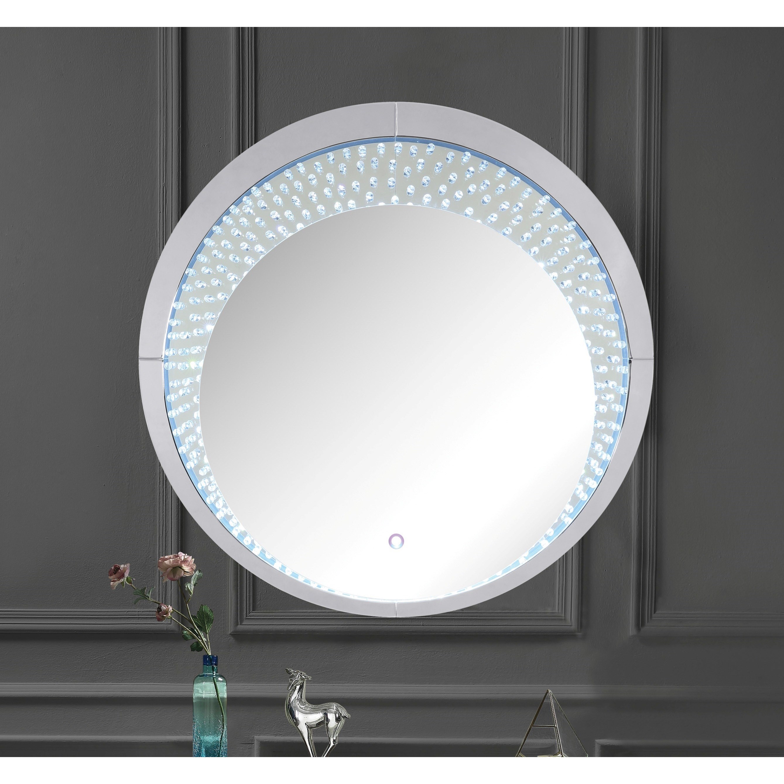 Acme Furniture Nysa Round Glam Wall Mirror With Led Lighting