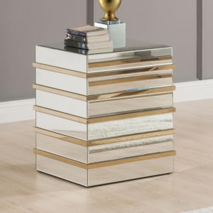Acme Furniture Osma 80332 Glam Mirrored End Table With Gold Accents Corner Furniture End Tables