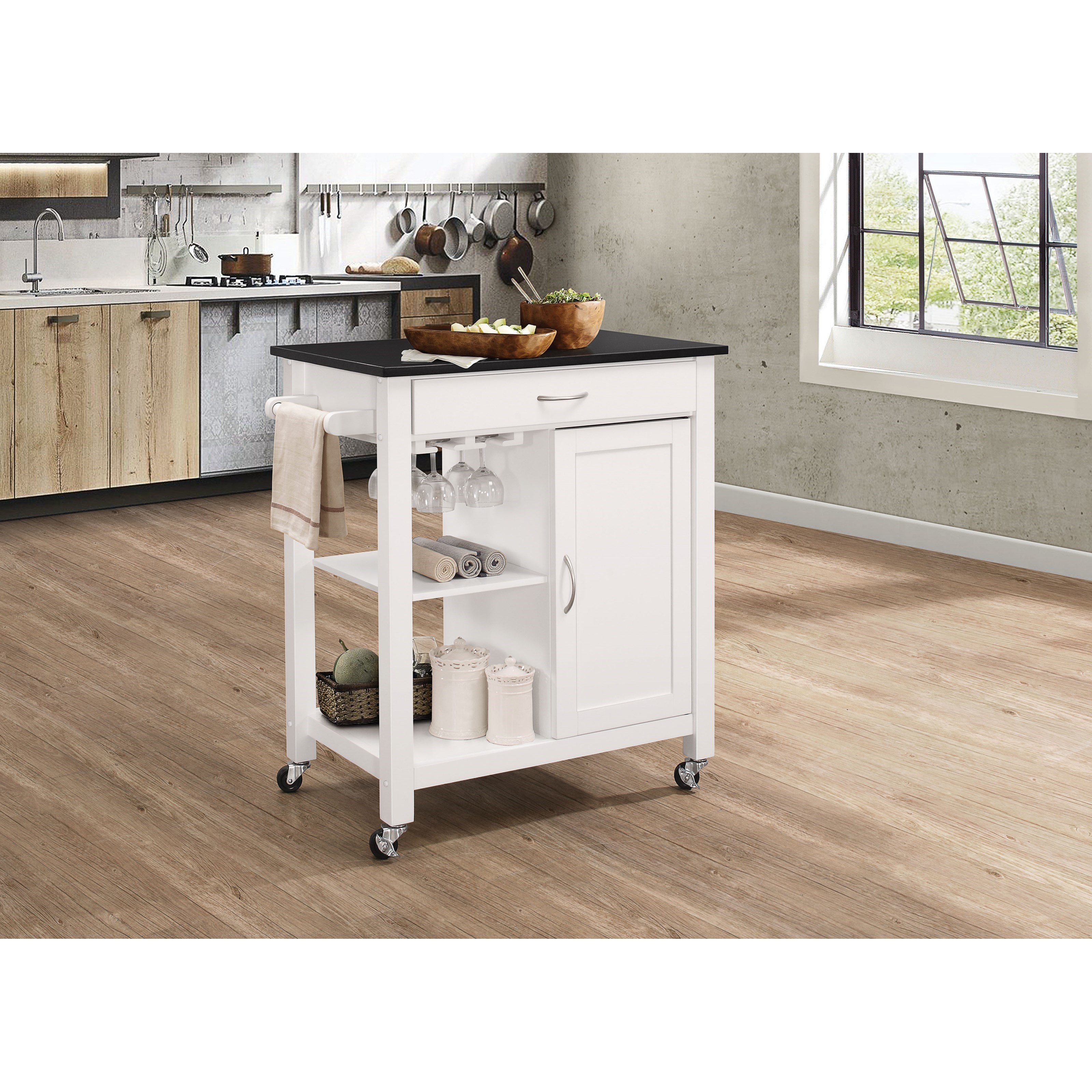 Acme Furniture Ottawa 98320 White Finish Kitchen Cart With Black